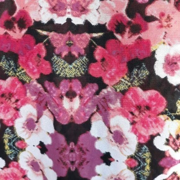 Nicole Tunic Top Sleeveless Button Down Blouse Pansy Floral Pink Black Sz XS - Picture 12 of 12